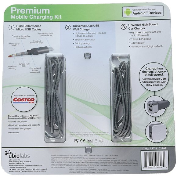 UbioLabs Premium Mobile Charging Kit Micro USB Cables - Picture 3 of 3